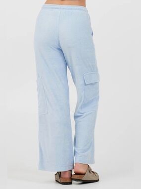 Light Gray-blue  soft corduroy pattern Ribbed Wide-Leg cargo Lounge Pants- med.